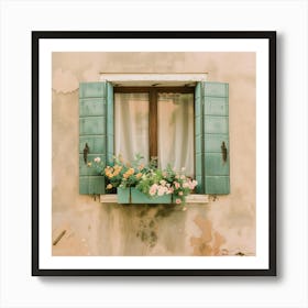 Green Shutters On A Window Art Print