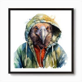 Watercolour Cartoon Vulture In A Hoodie 2 Art Print