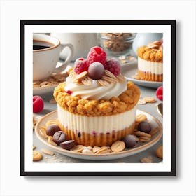 Oatmeal Cupcakes With Raspberries Art Print