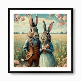 Rabbits In Bloom 1 Art Print