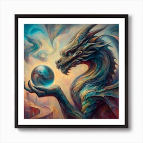 Dragon Holding Ball Art Print