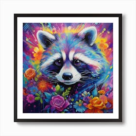 Raccoon With Flowers Art Print