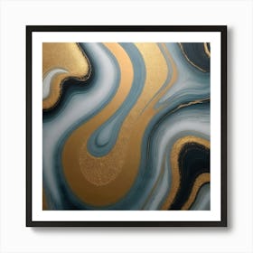 Gold And Blue Marble Painting Art Print