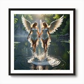 Two Angels Ascending Water_1 Art Print