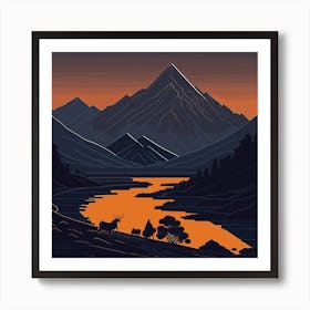 Sunset In The Mountains Lake Dawn Art Print