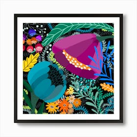 Flowers On A Black Background Art Print