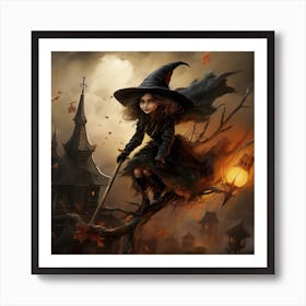 Witch Flying In The Sky Art Print