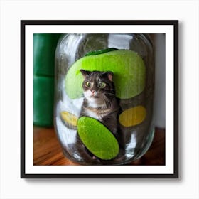 Cat In A Jar Art Print