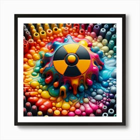 A black and yellow radiation symbol surrounded by a liquid-like texture. Art Print