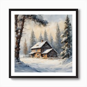 Winter Farmhouse in Snow Art Print