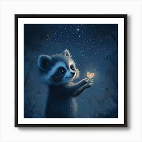 Curious Raccoon with Heart Leaf Backdrop 5 Art Print