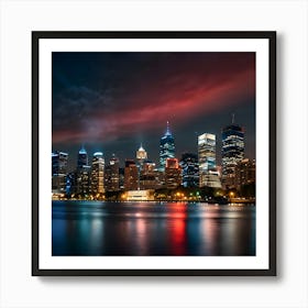 New York City Skyline At Night Art Print