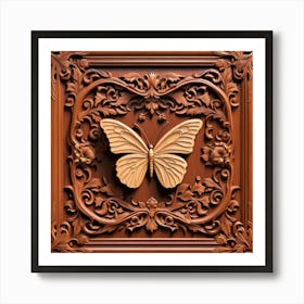 Carved Wood Decorative Panel with Butterfly I Art Print