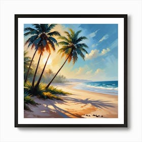 Palm Trees On The Beach Art Print 3 Art Print