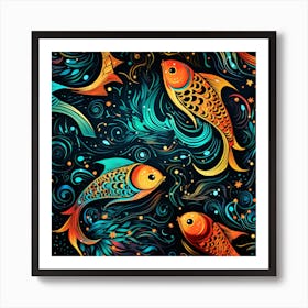 Seamless Pattern With Colorful Fishes Art Print