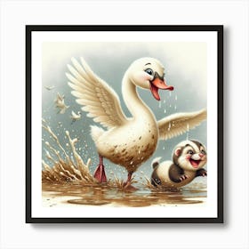 Swan And Squirrel 1 Art Print