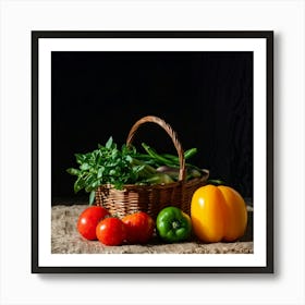 Assorted Vegetables Including Tomatoes Carrots Bell Peppers And Green Beans Harvested From A Gard (2) Art Print