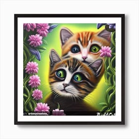 Two Kittens In Flowers Art Print