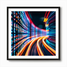 Blurred Lights In A Data Center Art Print