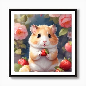 Hamster With Strawberries Art Print