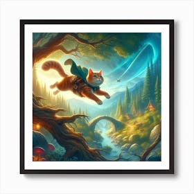 Cat Flying In The Forest 1 Art Print