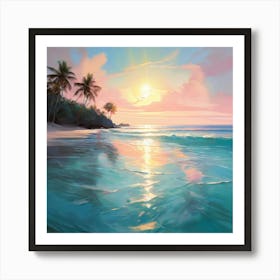 Most Beautiful Sun Reflection On Pale Blue Tropical Ocean Art Print