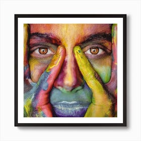 Portrait Of A Woman With Colorful Paint Art Print