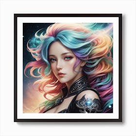 Sexy Girl With Rainbow Hair Art Print