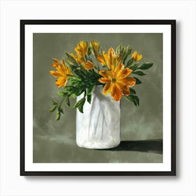 Yellow Lilies In A Vase Art Print