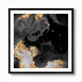 100 Nebulas in Space with Stars Abstract in Black and Gold n.067 Art Print
