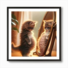 Cat In The Mirror Art Print