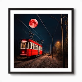 Tram under a Blood Moon Art Print