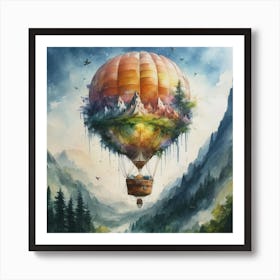 watercolor of a off white hot air balloon 3 Art Print