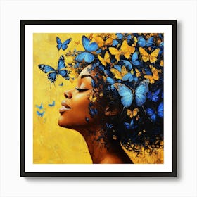 Woman With Butterflies In Her Hair 2 Art Print