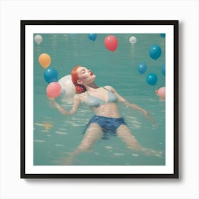 Red Hair Woman in Water Blooming Art Print