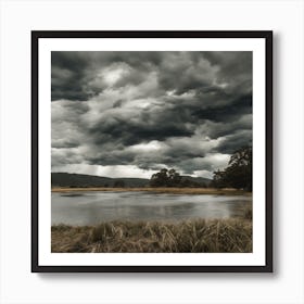 Storm Clouds Over A Lake Art Print