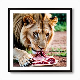 AI Lion eating flesh Art Print