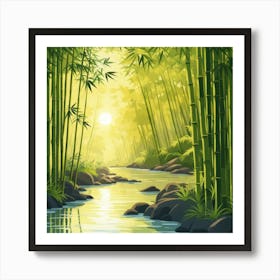 A Stream In A Bamboo Forest At Sun Rise Square Composition 198 Art Print