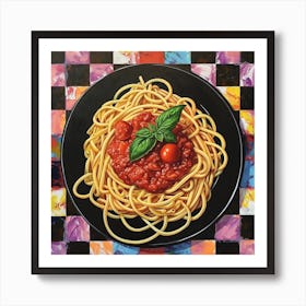 Spaghetti Tomato Sauce Pastel Checkerboard 3 Art Print