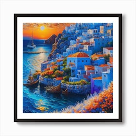 Sunset of Santorini Art Print