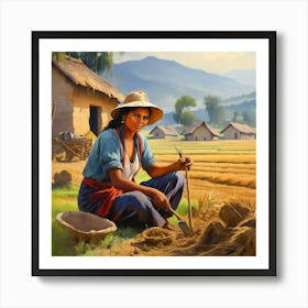 Thai Woman In The Field Art Print