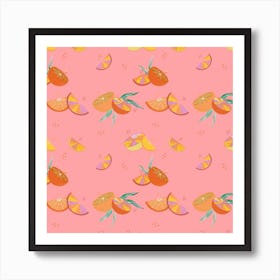 Oranges On A Pink Background 2 Art Print