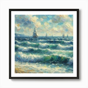 Sailboats On The Sea, Acrylic Painting Style Art Print