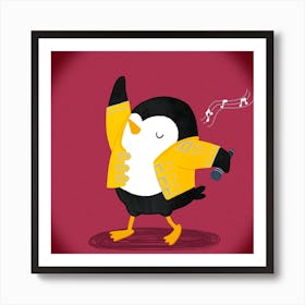 Freddie Penguin Rockstar Art Print