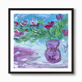 Floral Emotion hand painted floral flowers square impressionism expressive maximalism square bedroom living room kitchen Art Print