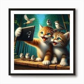 Cute Kittens Taking Selfie Art Print