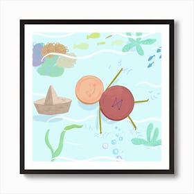 Relaxing Button On A Lake Square Art Print