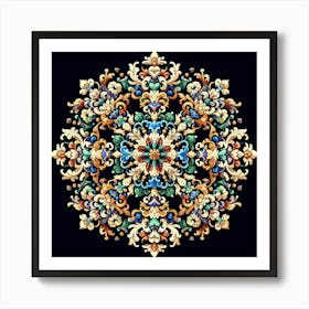 Mandala On Black Background Art Print