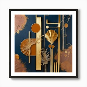 Gold And Blue Abstract Painting Art Print