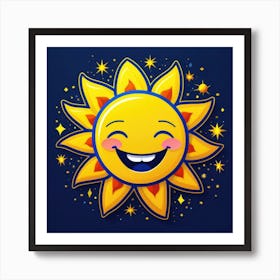 Lovely smiling sun on a blue gradient background 111 Art Print